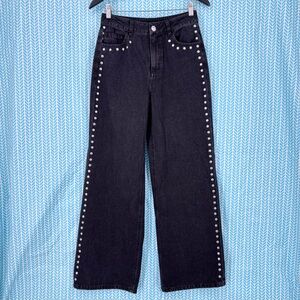 House of Harlow 1960 NWOT Black Wide-Leg Jeans with Silver Studs, 2